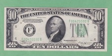 U.S. 10 Dollar   Series 1934 B   Note FR 2007 F     VERY FINE