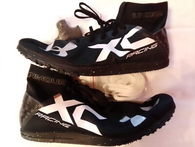 Under Armour Charged Bandit XC Black, Size 13, w/Spikes & Tool, White Strings