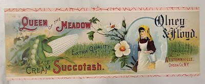 LABEL Can Queen of The Meadow Westernville New York Olney Floyd Cream Succotash