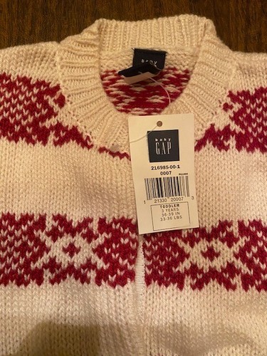 NWT Girl's Gap Cardigan Sweater Ivory and Red Size 3T New - Picture 3 of 6