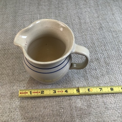Vintage E.P. Pottery Marshall Texas Ceramic Pitcher With Double Blue Stripe 6.5" - Picture 5 of 8