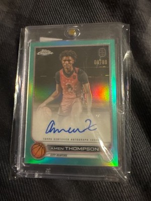 AMEN THOMPSON 22/23 Topps Chrome OTE Overtime Elite AQUA Refractor Auto / 99