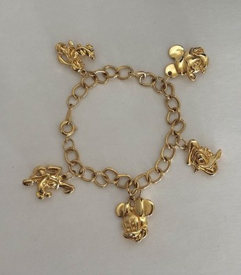 Disney Gold Tone 5 Character Charm Bracelet: Mickey Minnie Pluto Goofy Donald
