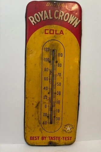 Vintage Royal Crown Cola Tin Thermometer – 1940s/50s