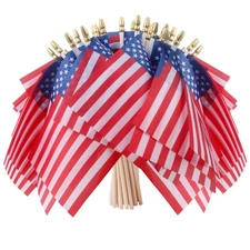 Pack of 50 Small American Flags with Sticks, 4x6 Inch Mini Handheld