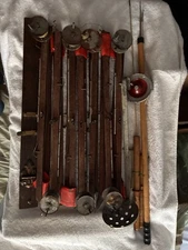 Ice Fishing Lot 7 Vintage Tip Ups 2 Rods Skimmer & More