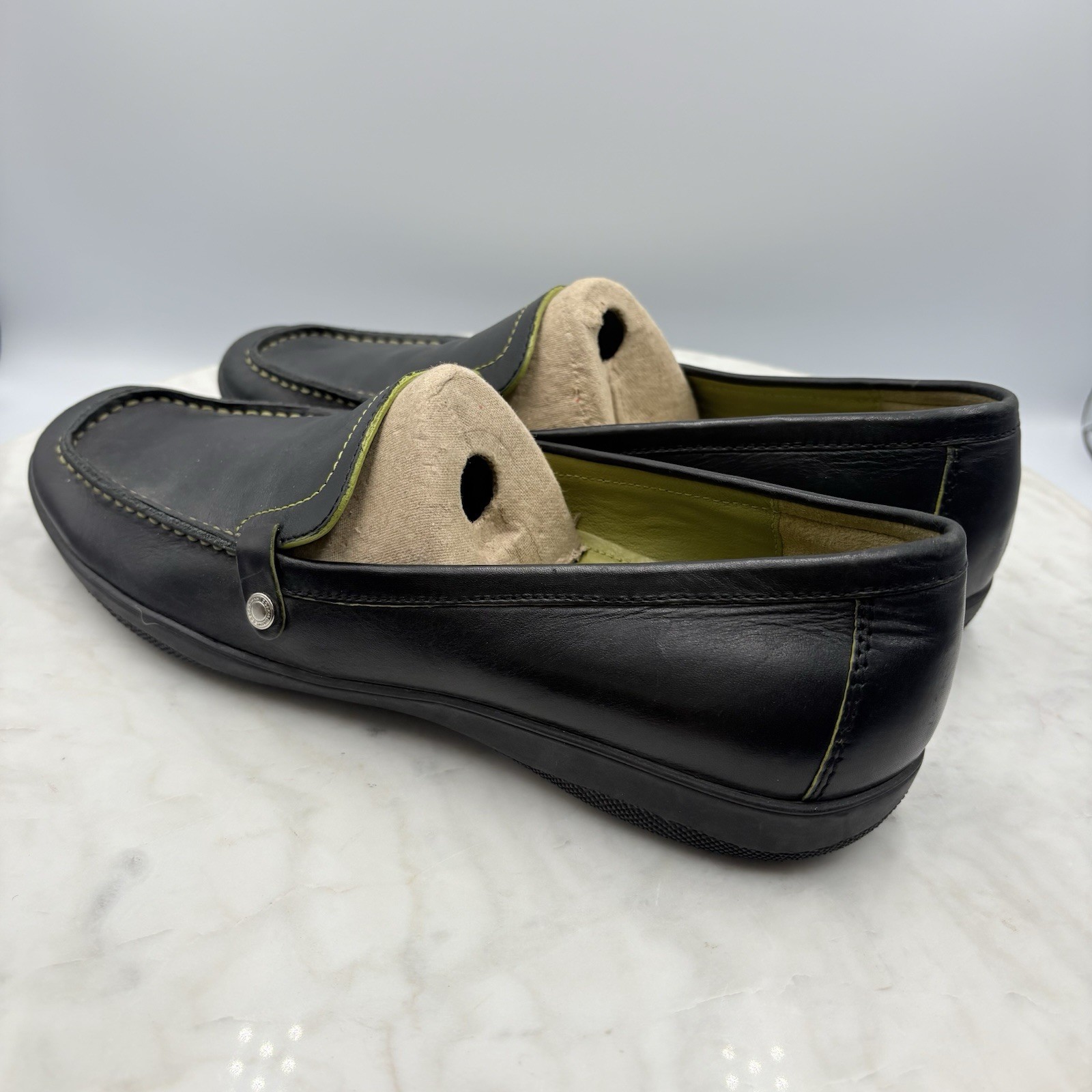 SAOLA Scarpe mocassino Coach margherita donna nero pelle suola gomma punta quadrata slip on taglia 9N