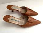 Manolo Blahnik Brown Leather Mules Kitten Heels Pointed Toe Size 36.5 EU/6-6.5US