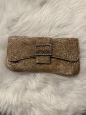 Gold Beaded Clutch Evening Bag Snap Closure Satin Lined Formal Party Purse