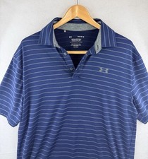 Under Armour Playoff Polo Shirt Mens Large Navy Striped Short Sleeve Golf