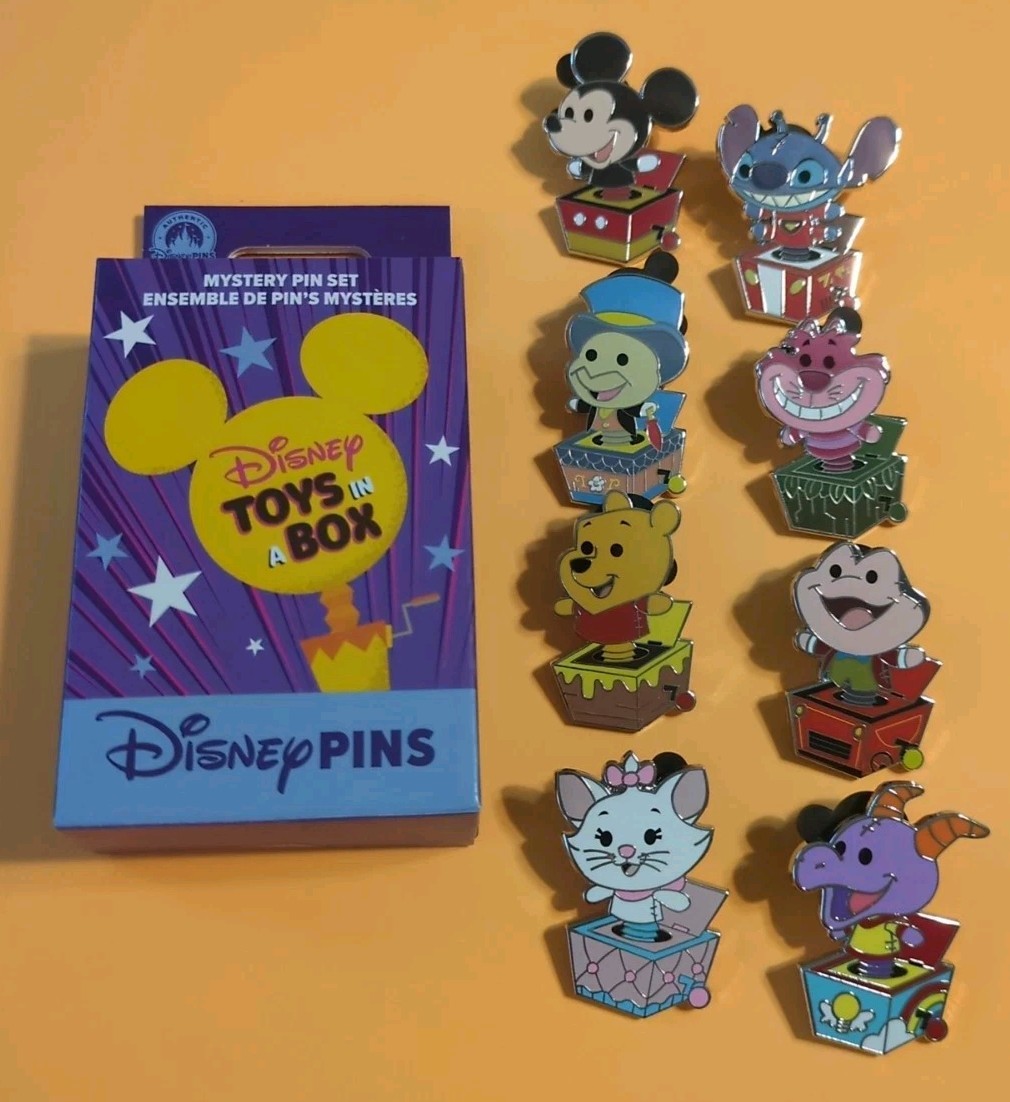 New Disney Parks Toys In A Box Mystery Box Complete 8 Pin Set Figment Marie Pooh