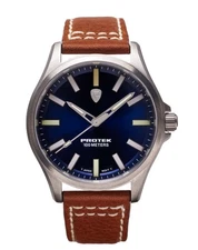 ProTek Titanium Field Watch, Titanium Case/Blue Dial/Dark Tan Strap, One: PT3003