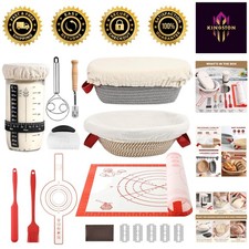 Rustic 14pcs Sourdough Starter Kit: Round Oval Baskets with Baking Essentials