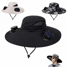 Solar Fan Hat USB Wide Brim Outdoor Fishing Cap Dual Fans Sun Protection