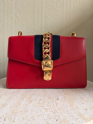 Gucci Sylvie Small Shoulder Bag Red Leather Gold Hardware Authentic eBay Verifie