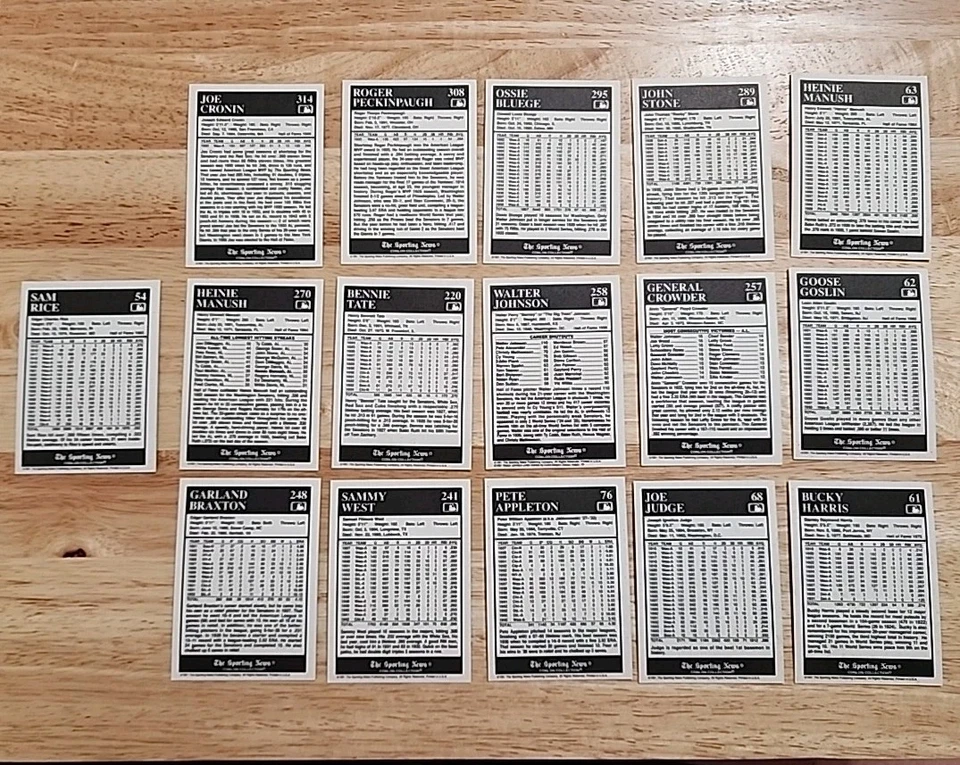 Washington Senators Lot - 1991 Sporting News Conlon Collection - 16 Cards - Mint - Image 2 of 2