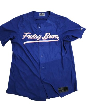 New Era Men's Friday Beers Blue Baseball Jersey Large L Novelty 