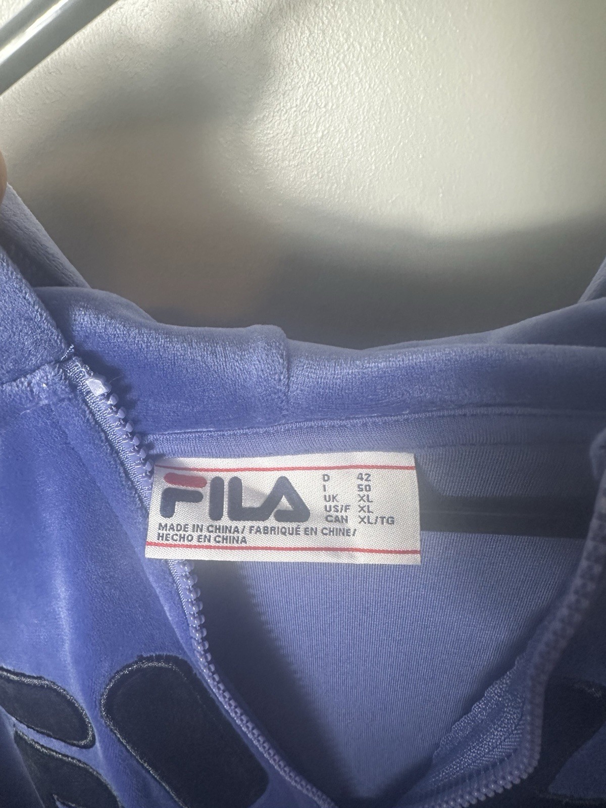 Fila M Giacca da pista in velluto con cappuccio e zip davanti blu con cappuccio