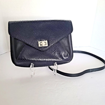 Talbots Leather Purse Navy Blue Snake Embossed Crossbody Envelope Waist Bag