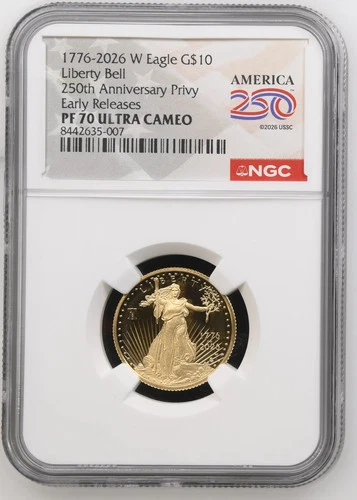 2026-W 1/4 OZ Proof Gold Eagle 250 Liberty Bell NGC PF70 (1776-2026)