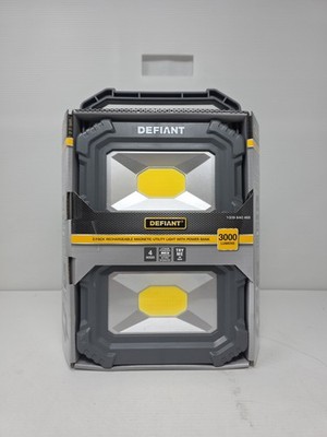 Defiant Rechargeable Magnetic Utility Light w/ Power Bank Foldable Handle 2-Pack