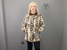 Genuine fur Rabbit coat printed brown beige c...