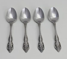 Oneida Renoir Pembrooke 4 TEASPOONS Glossy Flatware USA Lot Floral Pierced 