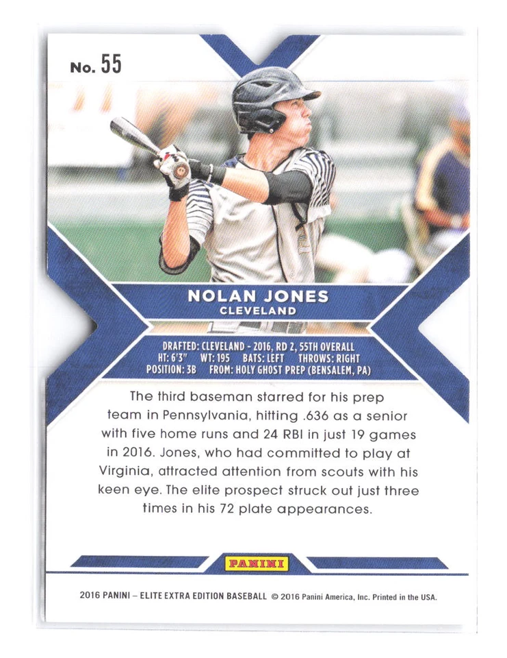2016 Elite Extra Edition Nolan Jones #/49 Status Die Cut Emerald SP 55 Indians - Image 2 of 2