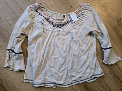 Boho Creme Bluse Stickerei locker Festival Sommer S