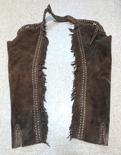 Vintage Brown Suede Leather Western Chaps Full Fringed Equestrian Riding