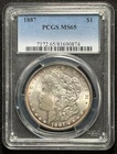 1887 - Morgan U.S. Silver Dollar $1 - Copper/Gold Toned Rim - PCGS MS65