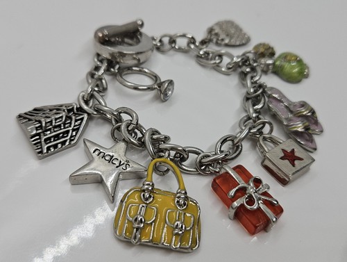 Vintage Macy's Department Store Silver Tone Charm Bracelet 7"