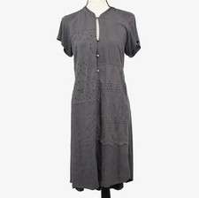 Anthropologie Granola Tiny Gray Button Down Eyelet Boho Dress Size Small NWT