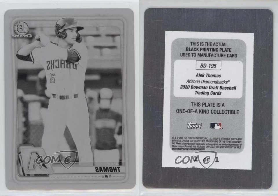 2020 Bowman Draft Printing Plate Black 1/1 Alek Thomas #BD-195 qf8 - Image 3 of 3