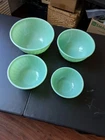 4 Vtg A. Hocking Fire King Jadeite oven proof USA matching bowls, swirl pattern