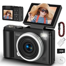 Cámara Digital, Cámara Compacta 4K 64MP con Tamaño Completo, Negra 