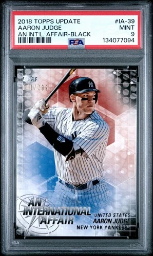 2018 TOPPS UPDATE AN INTERNATIONAL AFFAIR IA39 AARON JUDGE BLACK /299 PSA 9 7094