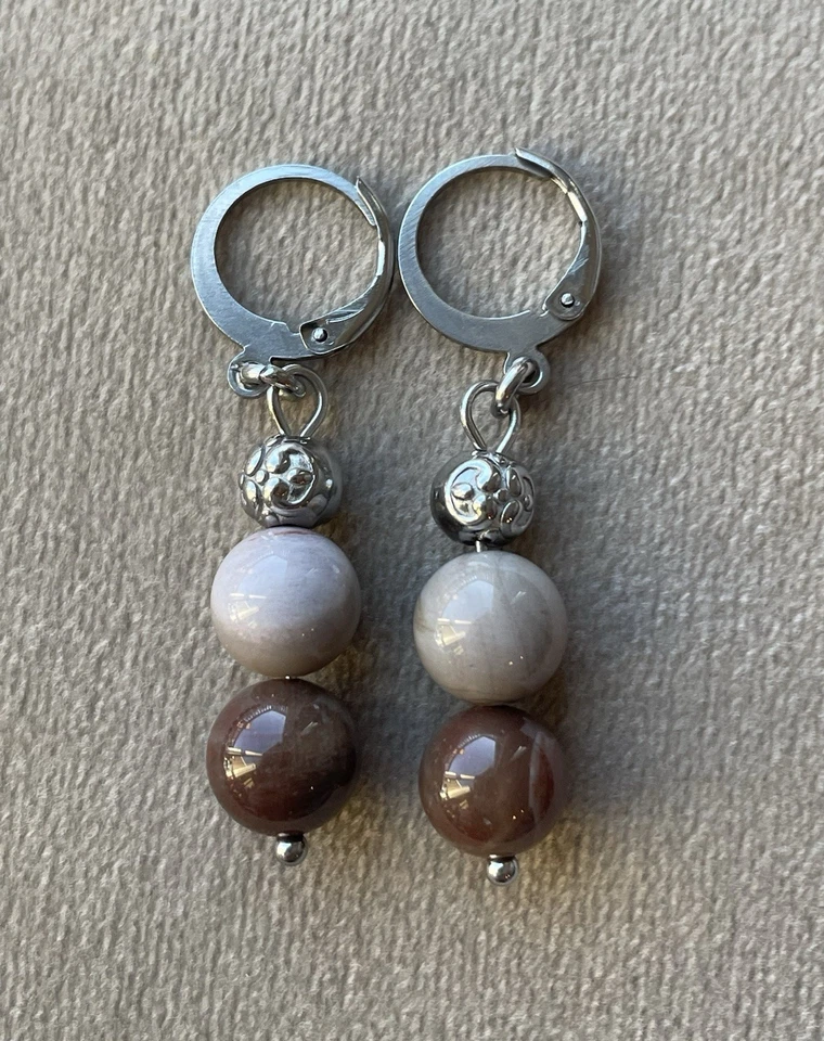 Набор сережек и ожерелий 18 дюймов из окаменелого дерева и неправильной нержавеющей стали - Изображение 2 из 4