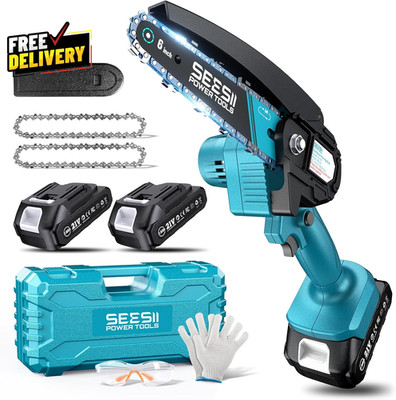 6 Inch Mini Cordless Chainsaw Handheld Electric with 2 Batteries 