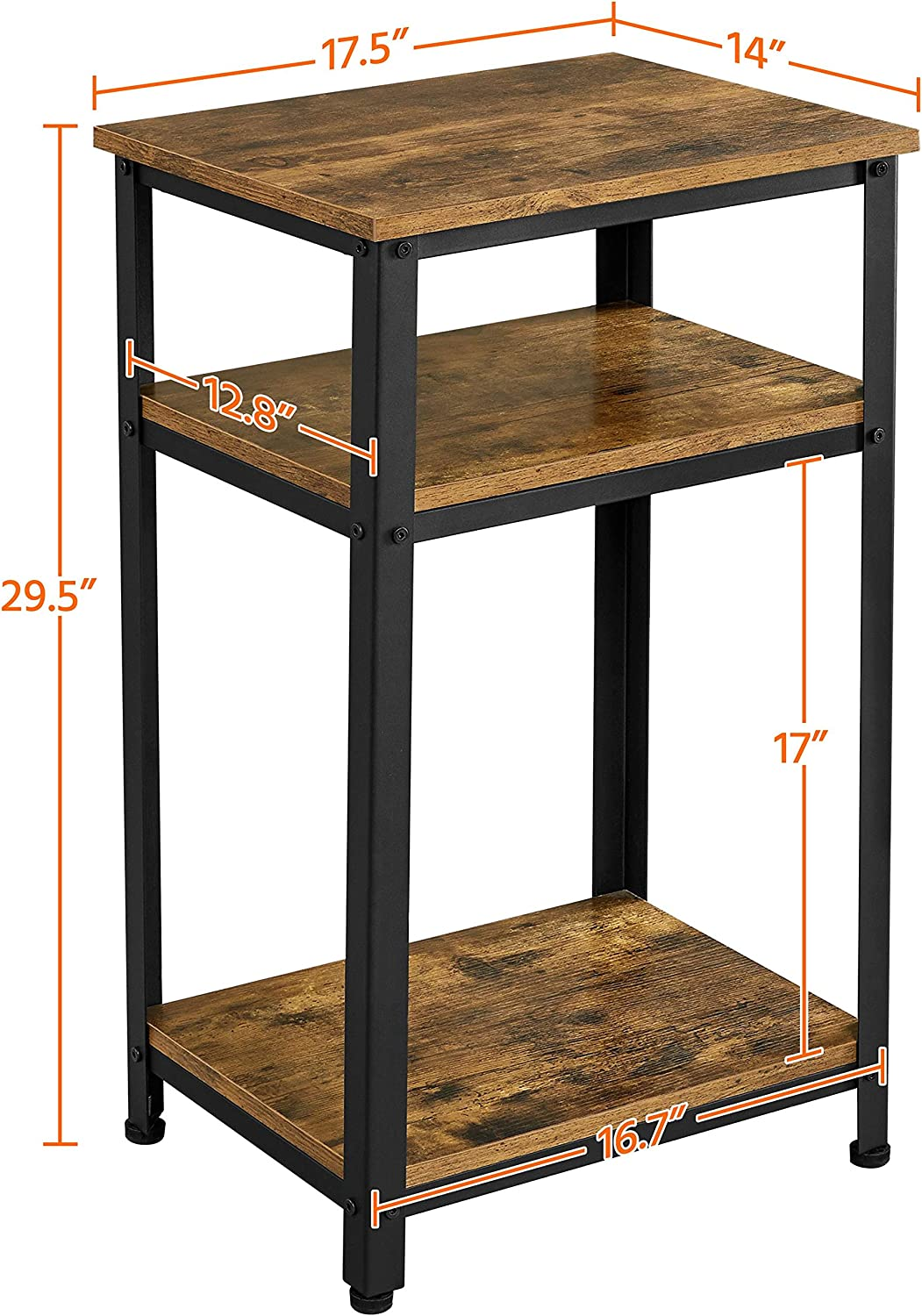 Tall End Table, 30 Inches High Side Table with Wooden Shelves & Strong