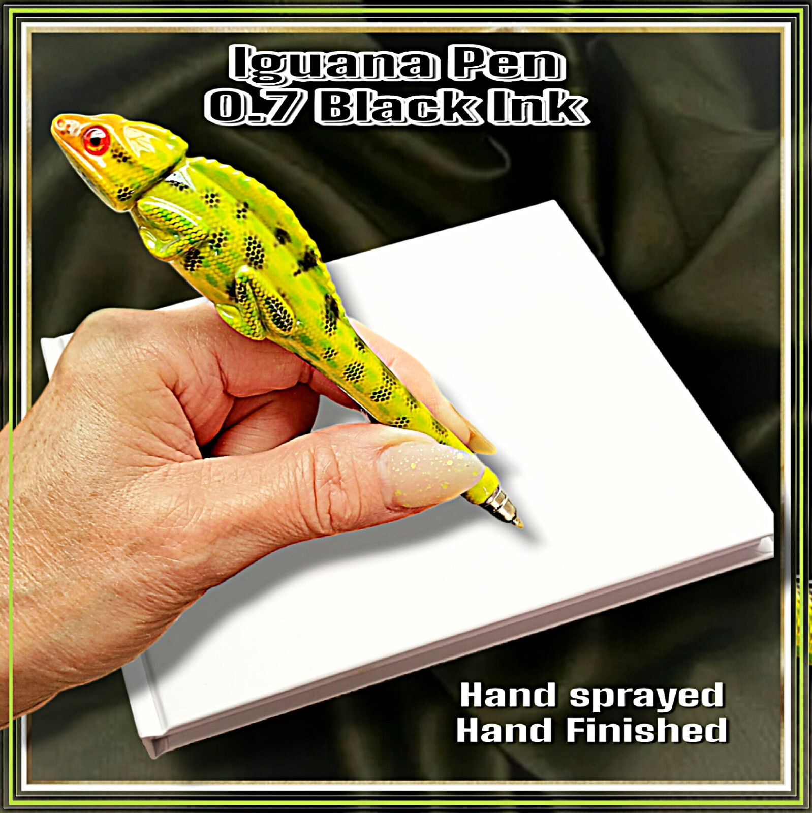 Novelty animal pen Iguana Lizard pen Hand made hand painted pen Black Ink 0.7