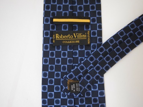 Roberto Villini Herren Krawatte Krawatte Marineblau Kariert Geometrisch Seide 60" - Bild 3 von 4