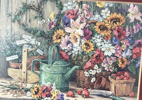 Framed 8x10 Garden Scene Picture Art Print Sunflower Watering Can Made In Mexico - Picture 5 of 14