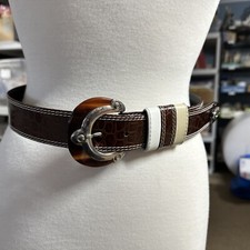 Y2K Vintage Elle Bijou Vienna Brown Belt Leather Tortoise Buckle Silver Faux 34