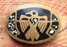 Vintage Rare Hand Made Turquoise Inlay Thunderbird Western Belt Buckle