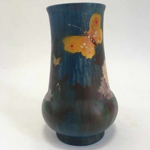 Butterfly Hand Painted Vase Glass 7" Signed England Blue Flower Floral Vintage - Picture 6 of 24