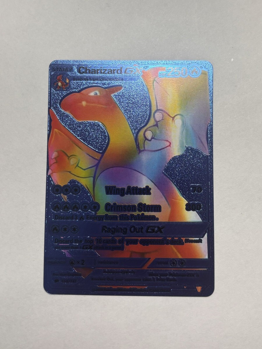 Rainbow Charizard GX Blue Foil Fan Art Textured Display Card NM