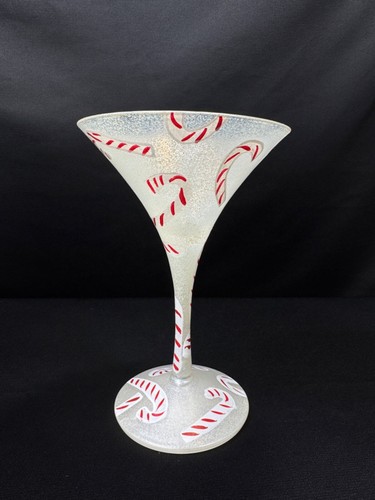Lolita PEPPERMINTINI 10oz Martini Glass Candy Cane Hand Painted Christmas Bar - Picture 5 of 21