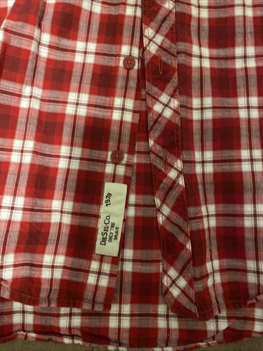 DIESEL Shirt Men's L Red Short Sleeve Plaid Button Up Chest Pockets Button Cuffs - Picture 3 of 8