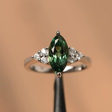 marquise cut green sapphire wedding ring 925 sterling silver ring for women